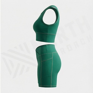 ชุดกางเกงขาสั้นโยคะระบายอากาศได้ดี แห้งเร็ว เป็นมิตรกับสิ่งแวดล้อม เอวยางยืดสูง เสื้อชั้นในออกกำลังกายคอกลม ชุดออกกำลังกายสำหรับผู้หญิง - Product Image 3