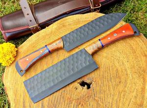 Steel Craft International Hand Forged 4-Piece Powder Coating Chef <b>Knife</b> <b>Set</b> 67-Layer Serrated Edge Blades Wooden Handles <b>Sharp</b> - Product Image 4