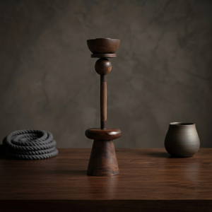 Artistic Wooden Bakhoor Burner With A Sculptured Geometric Pedestal Stem Cradling A Minimalist Oud Incense Bowl For Aromatherapy - Product Image 4