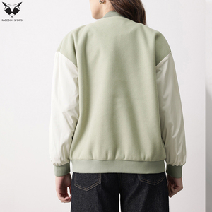 New Arrival Green White Full Sleeve Crew Neck Button Closure Letter R <b>Patch</b> Design Autumn Regular Length Women Varsity <b>Jackets</b> - Product Image 4