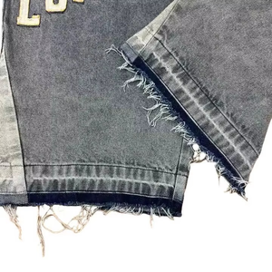 Men’s Black Grey Denim Shorts Lettering Loose Fit Knee Length Baggy Jean Hem Casual Streetwear Summer Fashion - Product Image 6