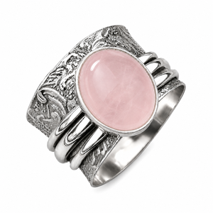 Soft Pink Rose quartz Silver Plated Handmade Tribal Spinner Gemstone <b>Ring</b> for Unisex Men Women - Product Image 1