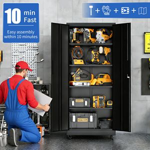 Heavy Duty 71 Inch Rolling <b>Metal</b> <b>Garage</b> <b>Storage</b> <b>Cabinet</b> with Wheels Lock 4 Adjustable Shelves (180lb Each) Steel - Product Image 4
