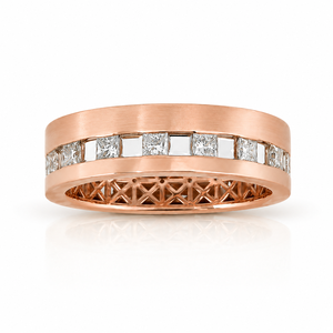 <b>Mens</b> 14KT Rose Gold Channel Set Princess Cut Cubic Zirconia Eternity Band <b>Ring</b> Brushed Finish Wedding Party Daily Wear Gift Jew - Product Image 1
