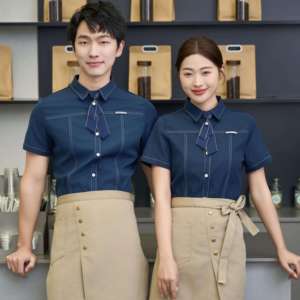 Ensemble uniforme personnalisé 2026 pour serveurs et serveuses d'hôtel, tenue de service pour personnel de restaurant, uniforme de travail à manches courtes avec tablier - Product Image 6