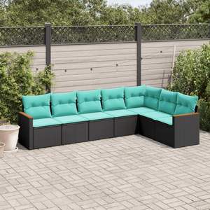 Set Divano da Esterno a 7 Pezzi in Polyrattan Nero con Cuscini - Elegante Arredamento da Giardino - Product Image 1