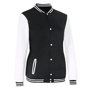 Custom OEM Mens Black White Fleece Varsity <b>Jacket</b> Blank Button Down <b>Slim</b> <b>Fit</b> High Quality Cotton Bomber Letterman Baseball Coat - Product Image 2