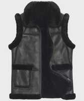 Gilet en cuir noir pour homme, en peau de mouton, chaud pour l'hiver, veste sans manches pour motard, manteau bomber de montagne