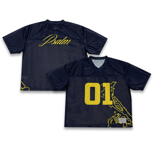 Camisetas de Fútbol Americano Personalizadas, Estilo Boxy, Malla Transpirable, Estampadas, Clásicas, Negras, Cuello en V, Diseño Moderno - Product Image 1