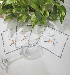 Servilletas de Bebidas Bordadas Personalizadas al por Mayor con Diseño de Durazno y Pájaro, Servilletas de Cóctel de Polilino con Borde Festoneado para Eventos en el Hogar y Bares - Product Image 6