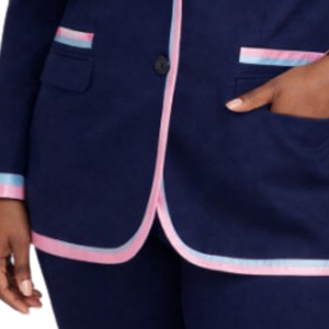 Blazer bleu marine pour femme, veste cintrée à boutons, avec bordure contrastante, style formel et décontracté, vêtement d'extérieur tendance - Product Image 4
