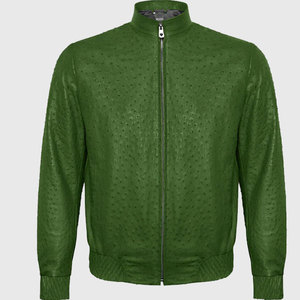 Veste en cuir de vachette véritable gaufré d'autruche verte, look élégant et raffiné, respirante, coupe-vent, personnalisation disponible - Product Image 1