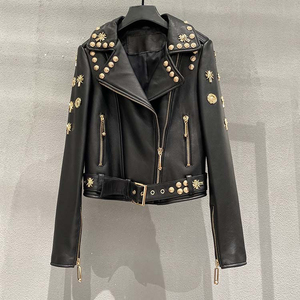 Veste pour femme en peau de mouton, manches longues, longueur standard, style motard, séchage rapide, avec rembourrage 100% polyester, pour l'automne et l'hiver - Product Image 1
