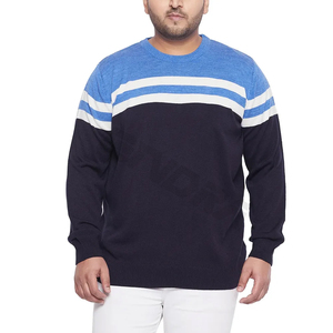 2026 Men's Color Block Crew Neck Pullover Sweater Regular Fit Knitted Cotton Autumn Casual Long Sleeve <b>Top</b> Blue <b>Navy</b> White - Product Image 5