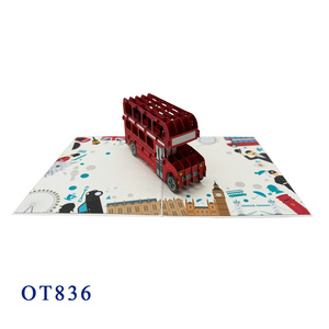 Carte pop-up Bus de Londres, style Noël, lavable, artisanat en papier fait main, découpe de papier, design personnalisé, tendance du moment - Product Image 2