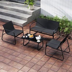 4 Piece <b>Black</b> <b>Outdoor</b> Patio Furniture Set for Conversation 2 Chairs 1 Loveseat 1 Coffee <b>Table</b> - Product Image 2