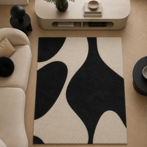 Hand Tufted Wool Rug Organic Abstract Matisse Style Black <b>Cream</b> Modern Carpet for Living Room Designer Statement OEM - Product Image 5