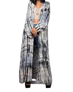 Vacances d'été Rayon Coton Tissu Long Swim Cover up Kimono Femmes Long Wrap Dress Boho Lady Beach Summer Vacation Bulk Commandes