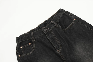 Jean en denim noir déchiré et vieilli pour homme, coupe large, taille haute, style streetwear, en coton, idéal pour l'automne - Product Image 4