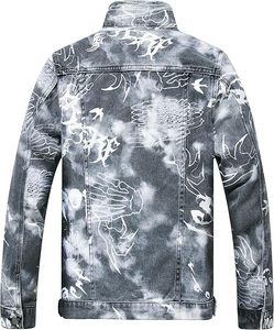 Men's Denim <b>Jacket</b> Washed Print <b>Casual</b> Turn-down Collar Regular Fit Single Breasted Button Closure - Product Image 4