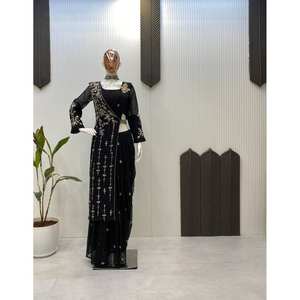 Magnifique sari brodé pour les fêtes, les robes de bal - Product Image 3