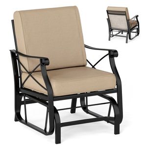 Sedia a dondolo ergonomica da esterno per patio, capacità 150 kg, in metallo nero con cuscino lavabile marrone, per portico, comoda sedia a dondolo - Product Image 1