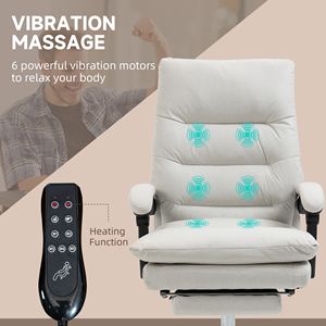 Cream White Microfiber <b>Reclining</b> Office Chair with Heated Massage and Vibration Footrest Armrest Chair - Product Image 4