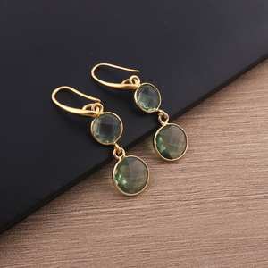 Boucles d'oreilles pendantes en argent sterling 925 plaqué or 14 carats avec améthyste verte, bijoux pour femmes - Product Image 1