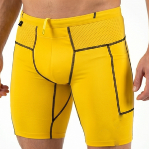<b>Men's</b> Yellow <b>Compression</b> Mesh <b>Shorts</b> Athletic Wear Mid Waist Elastic Closure Tight <b>Shorts</b> <b>Men</b> Yoga Wear Tight <b>Shorts</b> <b>Mens</b> - Product Image 3