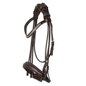 Bridon d'équitation en cuir véritable de qualité supérieure, forme anatomique, rembourrage doux, frontale ornée de cristaux, pour dressage - Prix de gros - Product Image 1