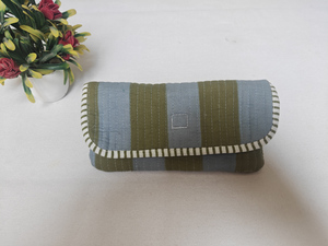 Shree Balajee Garments Stripe Green Quilted <b>Sunglasses</b> <b>Case</b> for Women | Handmade Cotton Eyewear Pouch Model Q P-1 Rectangle - Product Image 3