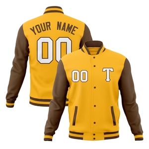 Chaqueta Varsity Unisex Amarillo Marrón con Nombre y Número Personalizados, Estampado Frontal, Estilo Vintage, para Primavera, Transpirable, Resistente al Viento - Product Image 1