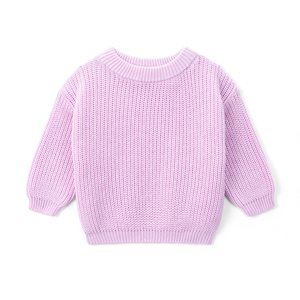 เสื้อสเวตเตอร์เด็กถักนิตติ้งผ้าฝ้ายคอวี แขนยาว สีม่วงไลแลค สำหรับฤดูหนาว เป็นมิตรกับสิ่งแวดล้อม ชั้นเดียว รับผลิตแบบ OEM ODM - Product Image 1