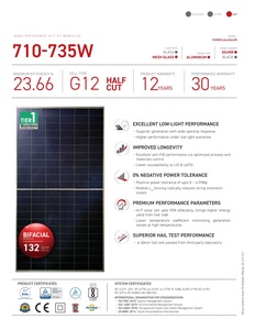 แผงโซลาร์เซลล์แบบโมโนคริสตัลไลน์ชนิด N-Type HJT แบบสองหน้า (710W-735W) รุ่นทนทาน ประสิทธิภาพ 23.71% กำลังไฟฟ้าลบ 0% - Product Image 4