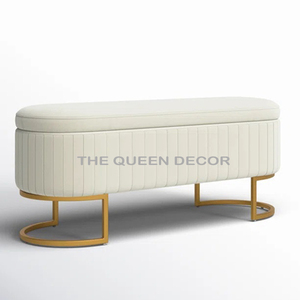 เฟอร์นิเจอร์ดีไซน์ทันสมัย สไตล์หรูหรา ขาเหล็กสแตนเลส เก้าอี้ปลายเตียงหุ้มเบาะกำมะหยี่ สำหรับบ้านและโรงแรม - Product Image 3