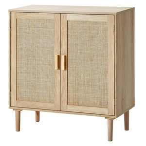 Mobiletto in Rattan con Ripiani Regolabili e 2 Ante Magnetiche, Credenza per Ingresso, Corridoio e Cucina - Product Image 5