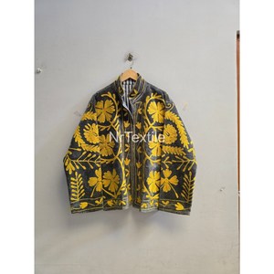 Blazer de Algodón Bordado con Diseño Floral Estilo Otoño, Cuello Mao, Manga Larga, Cierre de Cremallera, para Mujer - Product Image 1