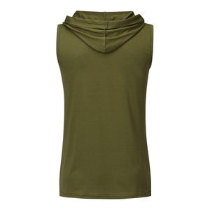 Winter <b>Men</b> <b>Sleeveless</b> Pullover Drawstring <b>Hoodies</b> with Cotton/Polyester Fleece Plain Dyed Windproof Breathable Gym <b>Hoodies</b> - Product Image 1