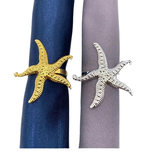 Anneau de serviette décoratif classique et élégant, finition or et argent, en forme d'étoile de mer, pour la décoration de table, support de serviettes intérieur et extérieur - Product Image 1