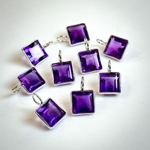 Pendentif carré en améthyste naturelle, taille princesse, en argent sterling 925, breloque faite à la main, bijou en améthyste - Product Image 6