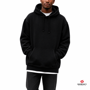 Sudadera con Capucha Negra para Hombre SINEWY SPORTS, Corte Regular, Color Sólido, Tejido Casual, 100% Poliéster, Antiarrugas, para Otoño - Product Image 4