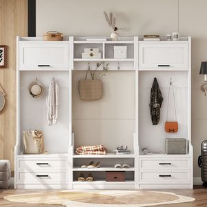 Perchero de recibidor 4 en 1 desmontable con 7 ganchos y cajones de almacenamiento, perchero de pared multifuncional para pasillo - Product Image 2
