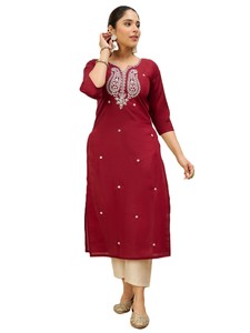 Kurta Recta de Viscosa y Seda Romana para Mujer con Bordado Floral, Diseño Casual para Oficina y Uso Diario, Top Cómodo para Todo el Día - Product Image 2