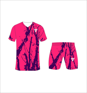 ชุดฟุตบอลแบบซับลิเมชั่นสำหรับผู้ชาย พร้อมเสื้อพิมพ์ลายสาดสีชมพูสดใสและสีม่วงเข้ม และกางเกงขาสั้นเข้าชุด - Product Image 6