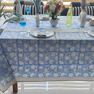 Handblock Printed Handmade Premium Quality Durable All Seasons Modern <b>Tablecloth</b> Green White Wedding Custom Size Cloth - Product Image 4