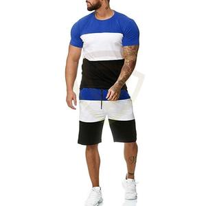 ชุดเสื้อยืดและกางเกงขาสั้นผู้ชายสไตล์วินเทจสำหรับฤดูร้อน ชุดลำลองผ้าฝ้าย ชุดกีฬา รับผลิตตามสั่ง ขายส่ง ชุดเสื้อยืดและกางเกงขาสั้นแบบถัก - Product Image 1