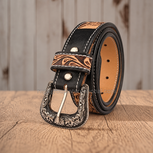 Fashionable Western Style Sunflower Hand Tooled Grain Leather <b>Belt</b> for Men & Women High Quality Brown Black <b>Cowboy</b> <b>Belt</b> with Tur - Product Image 3