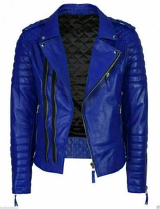 Veste de motard en cuir véritable noir de qualité supérieure pour homme avec col montant, fermeture éclair, coupe ajustée et poches fonctionnelles - Product Image 1