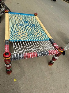 Handwoven Rectangular Charpai <b>Bench</b> With Colorful Patterned Design Durable Wooden Outdoor Furniture Modern Style - Product Image 5
