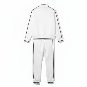 Heavyweight Cotton Two Piece <b>Zip</b> <b>up</b> Contrast <b>White</b> Men Stand Collar Side Pockets Breathable Casual Autumn Wear Regular FitSolid - Product Image 3